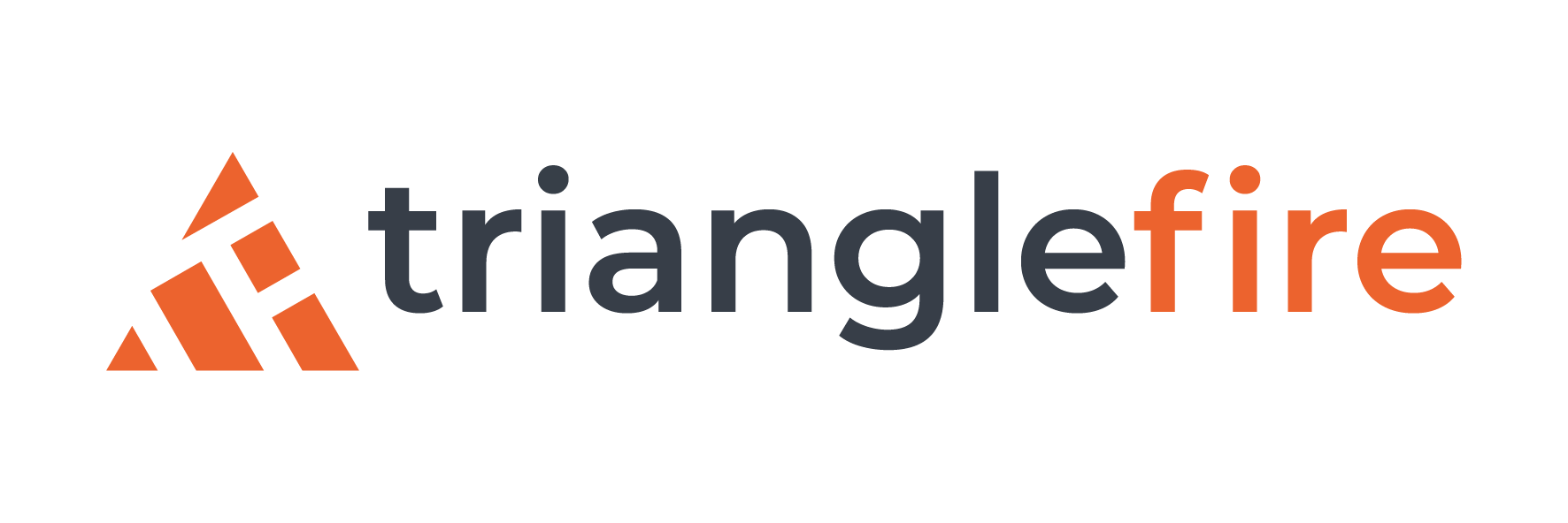 trianglefire logo - triangle orange logo with the words 'triangle fire' following